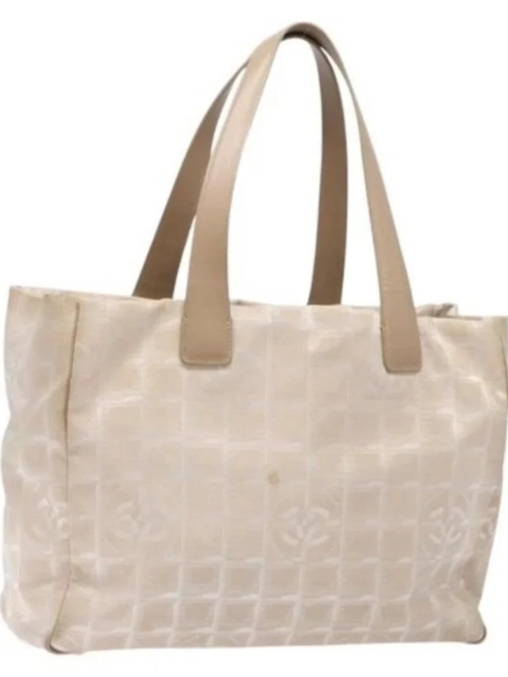 CHANEL New Travel line Hand Bag Beige Silver CC Auth 141486